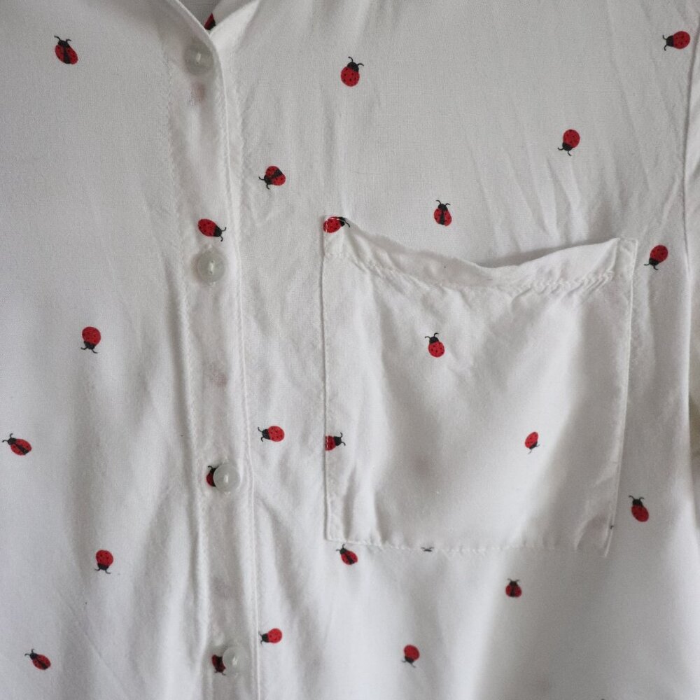 Japna Ladybug Button-Down Collared Blouse Red White Top Size S - Picture 7 of 14